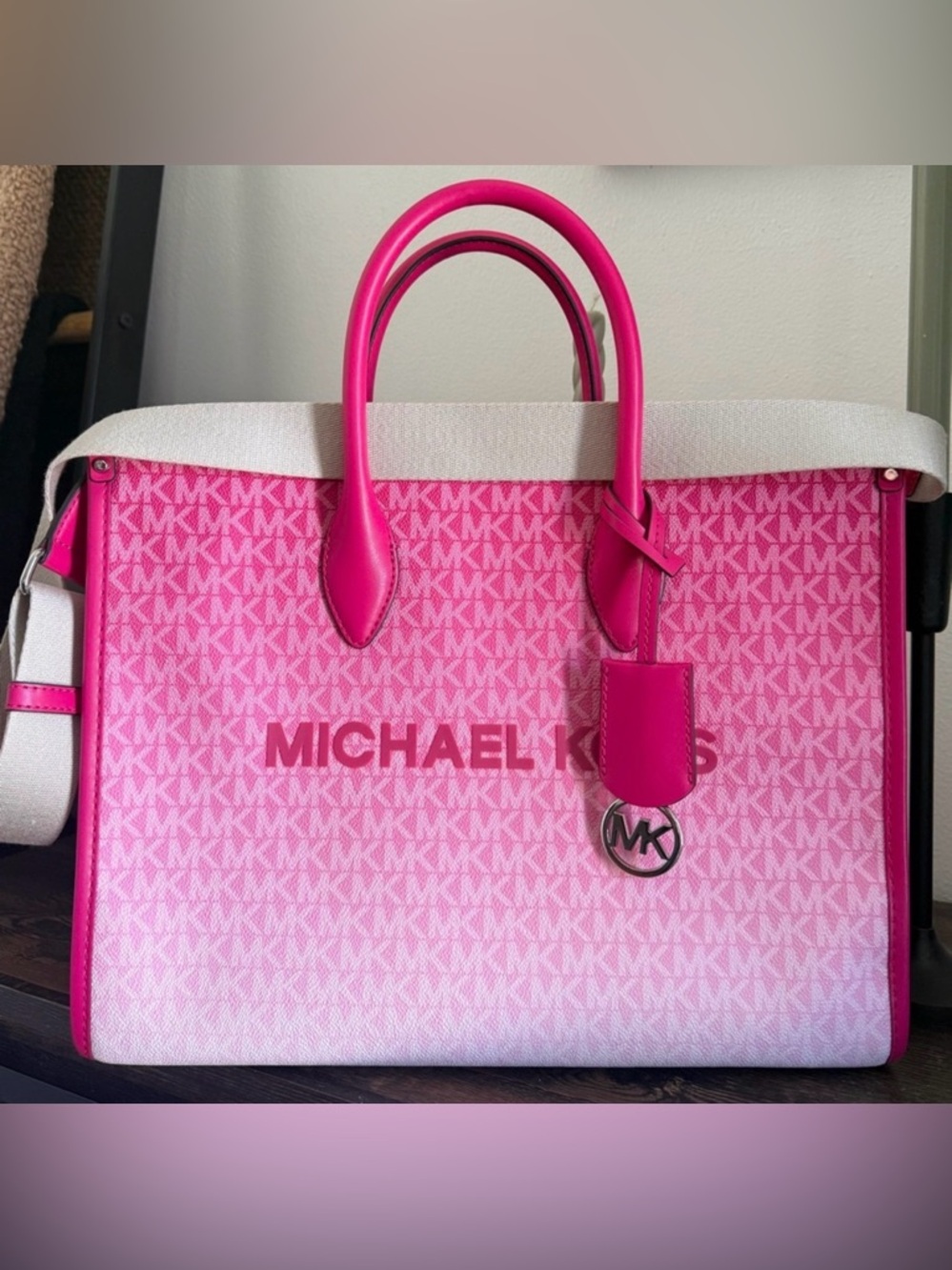 . Michael Kors Pink Ombré Medium Mirella Dragonfruit EW Crossbody Tote Bag